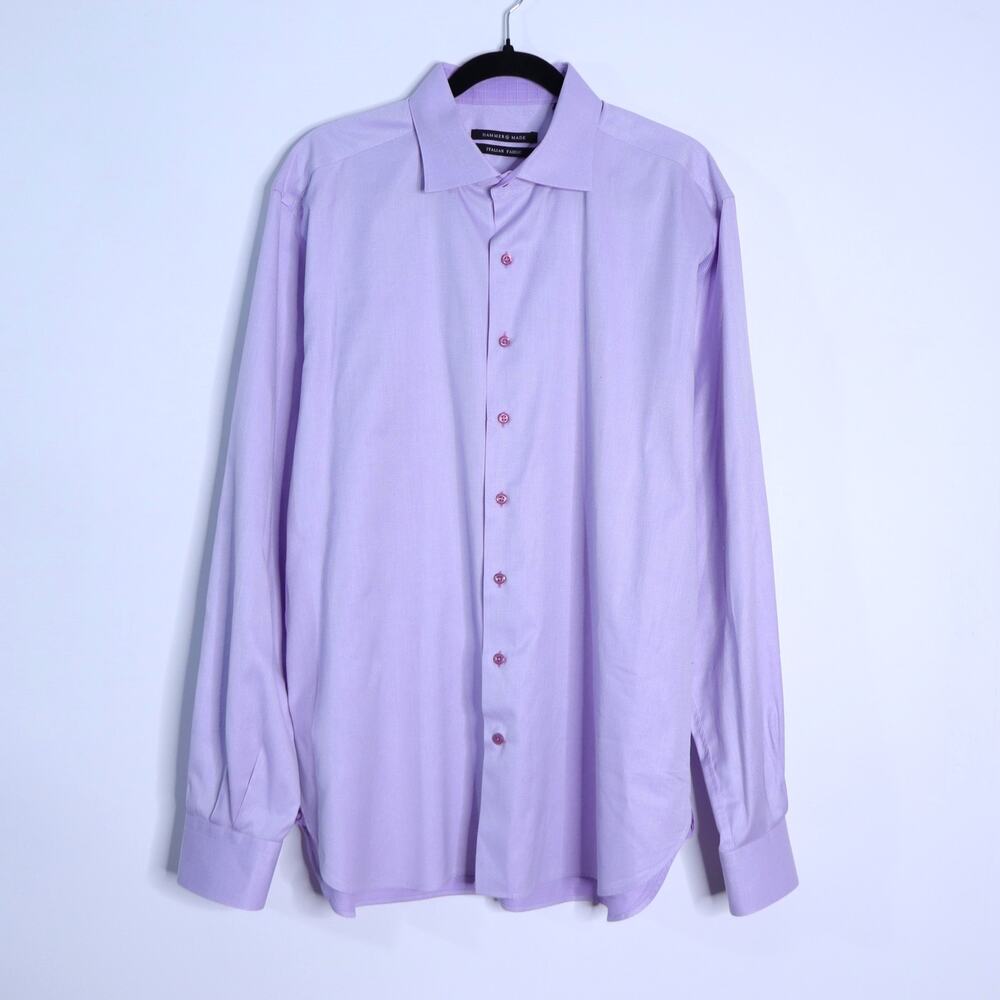 HAMMER MADE Dress Shirt Purple Diamond Print Italian Button Up Men's 44/17.5